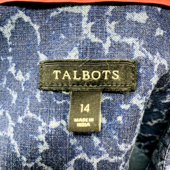 Talbots Womens Chambray Shirt Button Front Blue Animal Print Roll Sleeve Size 14 - Picture 10 of 12